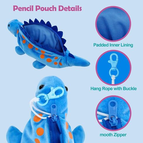 BB FUN HOUSE Pencil Case for Kids, 3D Plush Animal Dog Dinosaur Pencil Pouch Soft Stationery Storage Pen Bag for Girls and Boys School Supplies in Kuwait