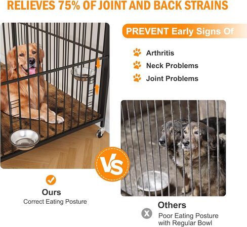 أثاث قفص الكلب الصغير مع الأبواب ، 32 "W × 20.5" D X 21.5 "H طاولة كلبات خشبية مزخرفة للكلب ، قفص الحيوانات الأليفة الداخلي الشاق مع الأوعية غير القابلة للتعديل ، بني ريفي بني ريفي in Kuwait