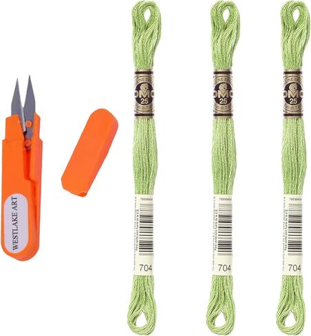 خيط التطريز 6 حبلا ، 0.01 رطل مشرق شارتروز ، محفوظ بمقص تطريز ، قطن أساسي بنسبة 100 ٪ ، 8.7 ياردة متعددة الاستخدامات ل -شايت ، غرزة الساتان والمزيد (حزمة 3) in Kuwait