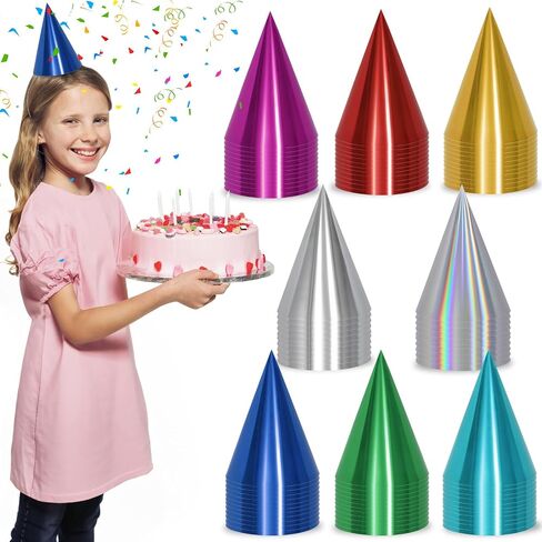 40/80 Pcs Colorful Birthday Party Cone Hats Bulk with Elastic String for Birthday Christmas New Year Party Supplies in Kuwait