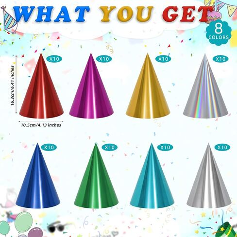 40/80 Pcs Colorful Birthday Party Cone Hats Bulk with Elastic String for Birthday Christmas New Year Party Supplies in Kuwait
