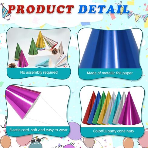 40/80 Pcs Colorful Birthday Party Cone Hats Bulk with Elastic String for Birthday Christmas New Year Party Supplies in Kuwait