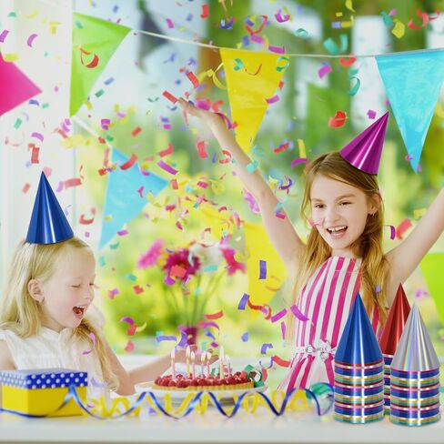 40/80 Pcs Colorful Birthday Party Cone Hats Bulk with Elastic String for Birthday Christmas New Year Party Supplies in Kuwait