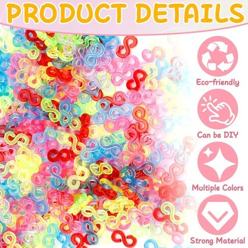 مقاطع S ، موصلات سوار ، مقاطع 500 PCS S لأساور النطاق المطاطي ، خطاف ناعم قوس قزح ، مقاطع مطاطية صغيرة ، مقاطع سوار من شريط المطاط ، سحر قوس قزح ، أدوات قوس قزح ، مجموعة صنع سوار ، محبب in Kuwait