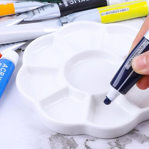 9-Well Flower Style Ceramic Paint Palette,5.3 Inches / 13.5cm Porcelain Watercolor Palette for Watercolor Gouache, Acrylic Oil Painting in Kuwait
