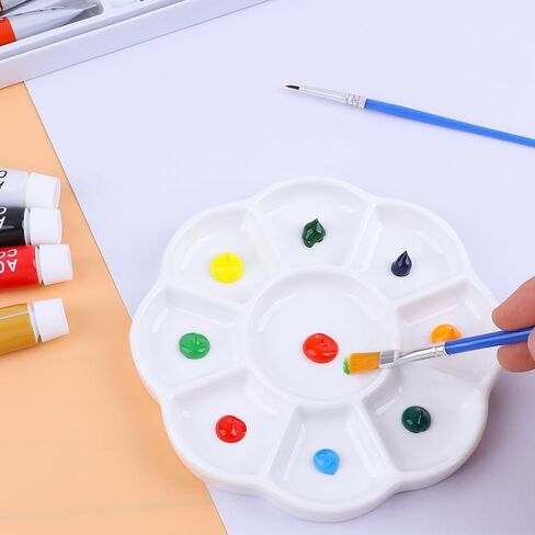 9-Well Flower Style Ceramic Paint Palette,5.3 Inches / 13.5cm Porcelain Watercolor Palette for Watercolor Gouache, Acrylic Oil Painting in Kuwait