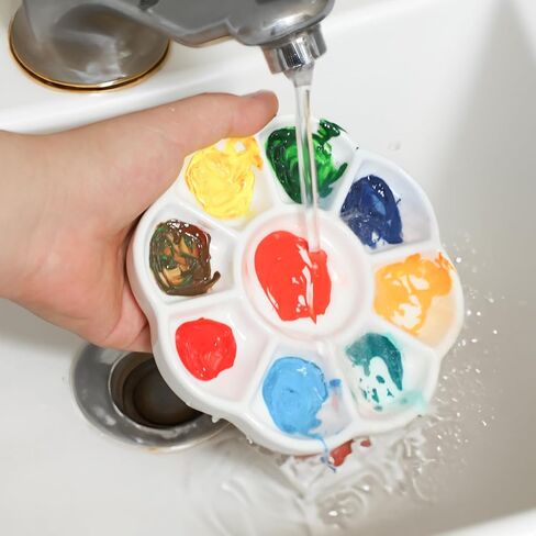 9-Well Flower Style Ceramic Paint Palette,5.3 Inches / 13.5cm Porcelain Watercolor Palette for Watercolor Gouache, Acrylic Oil Painting in Kuwait