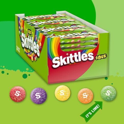 Skittles Sours St Patricks Day Rainbow ملفوفة بشكل فردي حزم حلوى Chewy بالحجم الكامل ، و 24 CT Box Box in Saudi Arabia