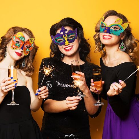 HyDren 100 Pcs Mardi Gras Mask DIY Half Face Mask Making Kit Bulk 60 White Blank Paper Mache Masks 20 Acrylic Paints Strips 20 Painting Brushes for Masquerade Carnival Craft Cosplay Art Painting Party in Kuwait