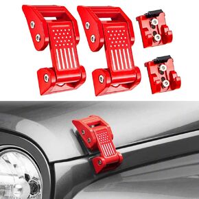 STANVEE Aluminum Hood Latches, Hood Catch Kit Compatible with Jeep Wrangler JK JKU 2007-2018 & Jeep Wrangler JL JLU Gladiator JT 2007-2021, No Drilling Required (red)