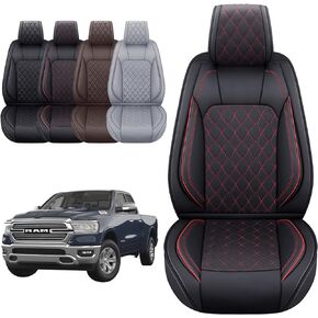 Aierxuan Dodge Ram Front Seat Covers Custom Fit 2009-2025 1500/2500/3500 Truck Pickup Crew Quad Regular Cab Heavy Duty Waterproof Leather Airbag Compatible Cushions(2 PCS Front/Black)