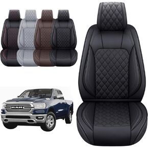 أغطية مقاعد السيارة Aierxuan Dodge Ram تناسب حسب الطلب 2009-2024 1500، 2010-2024 2500/3500 Laramie Big Horn Longhorn Crew Quad Regular Cab وسائد جلدية مقاومة للماء للشاحنة (مجموعة كاملة/أسود)