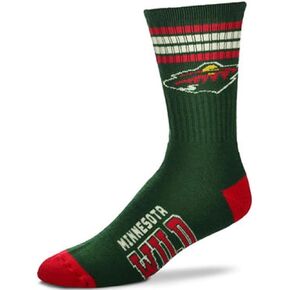 For Bare Feet NHL Minnesota Wild 4 Stripe Deuce Crew Sock Team Color MEDIUM