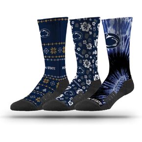 Strideline NCAA Mens Socks- Fun Pack 3 Pack (Tie Dye Tropical & Ugly Christmas)