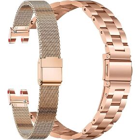 Compatible for Garmin Lily Band, Metal Classic Stainless Steel Strap+Metal Mesh Wristband Replacement Slim Accessory Fit for Garmin Lily Smartwatch Women Dressy