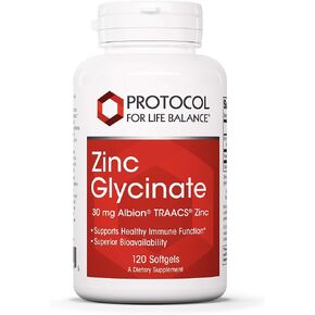 Protocol For Life Balance - Zinc Glycinate 30 mg Albion TRAACS Zinc - Supports Healthy Immune Function and Metabolism - 120 Softgels