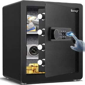 Kavey 2.0 Cub Biometric Safe Box, Fingerprint Safe with Backlit Touch Screen Keypad and Dual Alarm System, Money Safe With Mute Function and LED Light