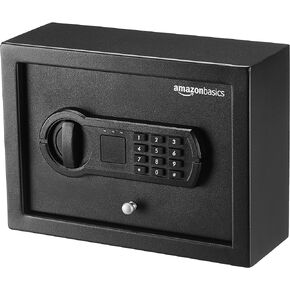 Amazon Basics Small Slim Desk Drawer Security Safe with Programmable Electronic Keypad, Black, 11.8''W x 8.6''D x 4.4''H