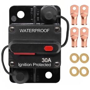 30 Amp Circuit Breaker with Manual Reset for Car Marine Trolling Motors Boat ATV Manual Power Protect for Audio System Fuse, 12V-48VDC, Waterproof (30A)