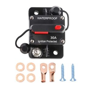 Circuit Breaker with Manual Reset Wire Lugs Copper Washer Screws,30Amp Car Circuit Breaker,12-48V Waterproof Inline Fuse Inverter for Motor Trolling Vehicles Audio Radio Solar System Protection