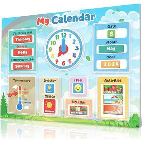 Magnetic Kids Calendar for Learning - Classroom, Preschool Magnet Calendar for Kids - Days of the Week Chart for Toddlers - Today, Monthly and Weather