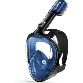 Greatever Full Face Snorkel Mask, Snorkeling Gear for Adults with Latest Dry Top Breathing System & Detachable Camera Mount, Anti-Fog & Anti-Leak(Cerulean Blue, S/M)
