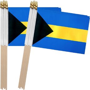 Bahamas Stick Flag Bahamian Caribbean Small Mini Hand Held Flags,5x8 Inch,12 Pack