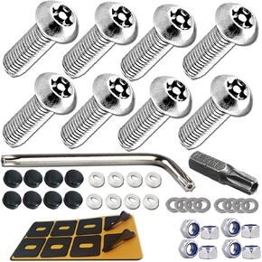 FBJTDQ مسامير لوحة الترخيص المضادة للسرقة - مجموعة مسامير أمان السيارة المقاومة للتلاعب، مجموعة أدوات تركيب من الفولاذ المقاوم للصدأ - 1/4 متري M6 براغي ذاتية التنصت مقاومة للصدأ، صواميل إدراج، أغطية سوداء، مدببة in Kuwait