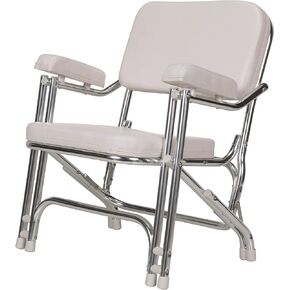 Seachoice Folding Deck Chair, White, Marine Vinyl, Folds For Easy Storage