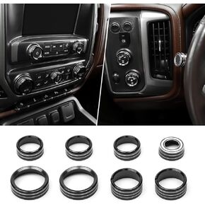 Voodonala for Silverado Radio AC Knobs Air Conditioner Switch Button Center Console Switch Knob Cover Trim for 2014-2018 Chevy Silverado GMC Sierra Accessories Aluminum Alloy, Black 8pcs