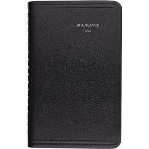 AT-A-GLANCE 2023 Weekly Planner, DayMinder, Hourly Appointment Book, 3-1/2 x 6", Pocket Size, Tabbed Telephone/Address Pages, Texture Cover, Black (G25000)