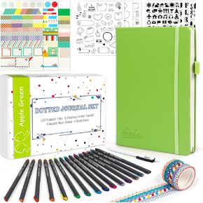 Dotted Journal Kit, Feela Dot Grid Journal Hardcover Planner Notebook Set For Beginners Women Girls Note Taking with Journaling Supplies Stencils Stickers Pens Accessories, A5, 224 Pages, Yellow