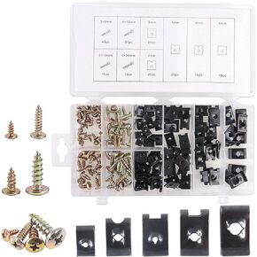 170Pcs Auto Car U-Clip U Nut and Screw Assortment Kit for Dash Door Panel Interior SAE