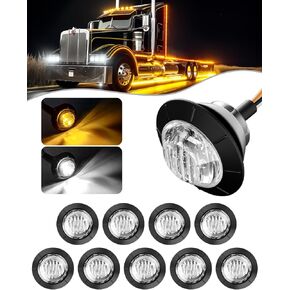 3/4" Round Trailer Marker LED Lights Amber to Green Dual Color Side Clearance Tail Bullet Light 12V 4LED Indicator Light w/Clear Lens for Trailer Truck Van RV ATV Bus, 10Pcs