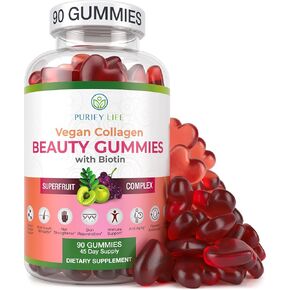 Purify Life Vegan Collagen Gummies with Biotin Vitamins for Hair Skin and Nails Health, (90 Chews) Collagen Support Superfruit Complex with Resveratrol, Vitamin A, E, C - Replace Capsules, Pills