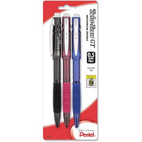 Pentel Twist-Erase GT (0.5mm) Mechanical Pencil, Assorted Barrel Colors, Color May Vary, Pack of 3 (QE205BP3M)