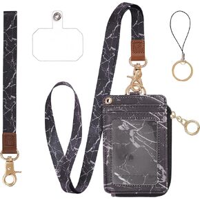 2-in-1 ID Badge Holder & Lanyard Wallet - Multi-Use Womens Small Wallet with Removable Wristlet & Neck Lanyard, Clear Window, 5 Card Slots, Phone Holder, Ring Keychain - Green