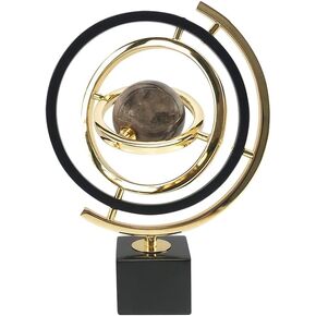 homary Modern Abstract Art Decoration Metal Globe Ornament Sculpture Decor with Rectangle Stand Black & Gold