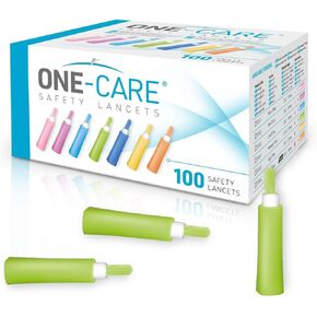 ONE-Care Safety Lancets, Contact-Activated, 23G x 2.2mm, 100/bx, Sterile, Single-Use, Preloaded, Gentle for Comfortable Testing