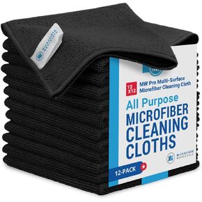 Microfiber Cleaning Cloths (48 Pack) | Size 12" x 12"| All Purpose Microfiber Towels - Clean, Dust, Polish, Scrub, Absorbent (Black)