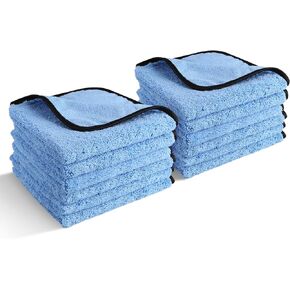 TAHOE TRAILS Bust-HOP Microfiber Towels for Cars, Car Drying Wash Detailing Buffing Polishing Towel with Silk Edgeless Microfiber Cloth, 16x16 in. Pack of 12
