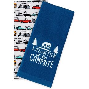Camco Life is Better at The Campsite RV Dish Towel Set - Perfect for Drying Hands and Dishes - Includes a Set of (2) Towels - 27-Inches x 16-1/2-Inches (53301)
