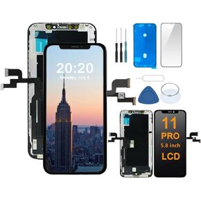 for iPhone 11 Pro Screen Replacement, 5.8-inch LCD Display 3D Touch Digitizer Frame Assembly with Repair Tool Kits (for Model A2111, A2223, A2221) Black, Adhesive and Screen Protector