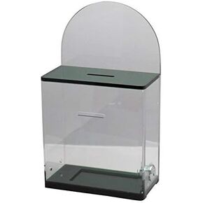 Acrylic Donation Suggestion collection Box Pre Drilled Holes For Wall mounted Or Retail Countertop Tip Box with round back wall display area 10 x 6 inches, Lock With set of keys (Black)