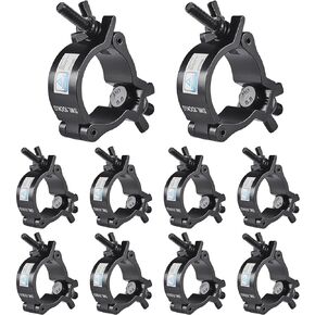 Truss Clamp Black 2 inch, 10PCS Rualin Premium Stage Light Clamps 50mm with TUV Certified, Heavy Duty 100kg 220lb Aluminium Lighting O Clamps, Fit for 48-52mm OD Tube/Pipe
