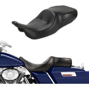 Two-UP Motorcycle Rider Passenger Seat Fit for Harley Touring Road King 1997-2007 Street Glide 2006-2007 (Blue Stitching)