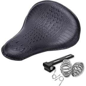 DREAMIZER Motorcycle Solo Seat 3" Crocodile Style PU Leather Spring Solo Spring Bracket Seat Compatible with Chopper Bobber Cafe Racer Sportster XL 883 XL1200 - BLACK