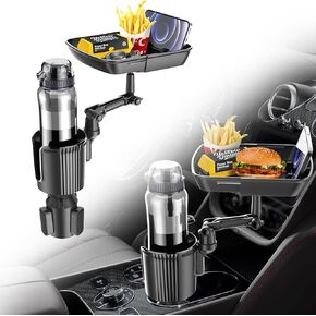 Cup Holder Tray for Car Cup Holder Expander for Car, 3 in 1 Expandable Car Food Table Tray for Eating - Road Trip Essentials, Car Gadgets for Men, Car Travel Accessories Fits 12-40 oz