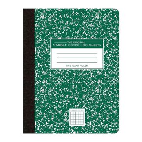 Roaring Spring Composition Notebook, 5x5 Graph Ruled, 100 Sheets, 15# White Paper, 9.75"x7.75", Hard Board Green Marble Covers