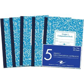 Roaring Spring Grade School Ruled Composition Book, 5 Pack, Blue (Grade 2) 9.75" x 7.75" 50 Sheets, Flexible Marble Cover, (77931)